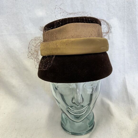 Corona Vintage 50s 60s Brown Velvet Pillbox Cloche Hat With Ribbon Band And Veil main image 11